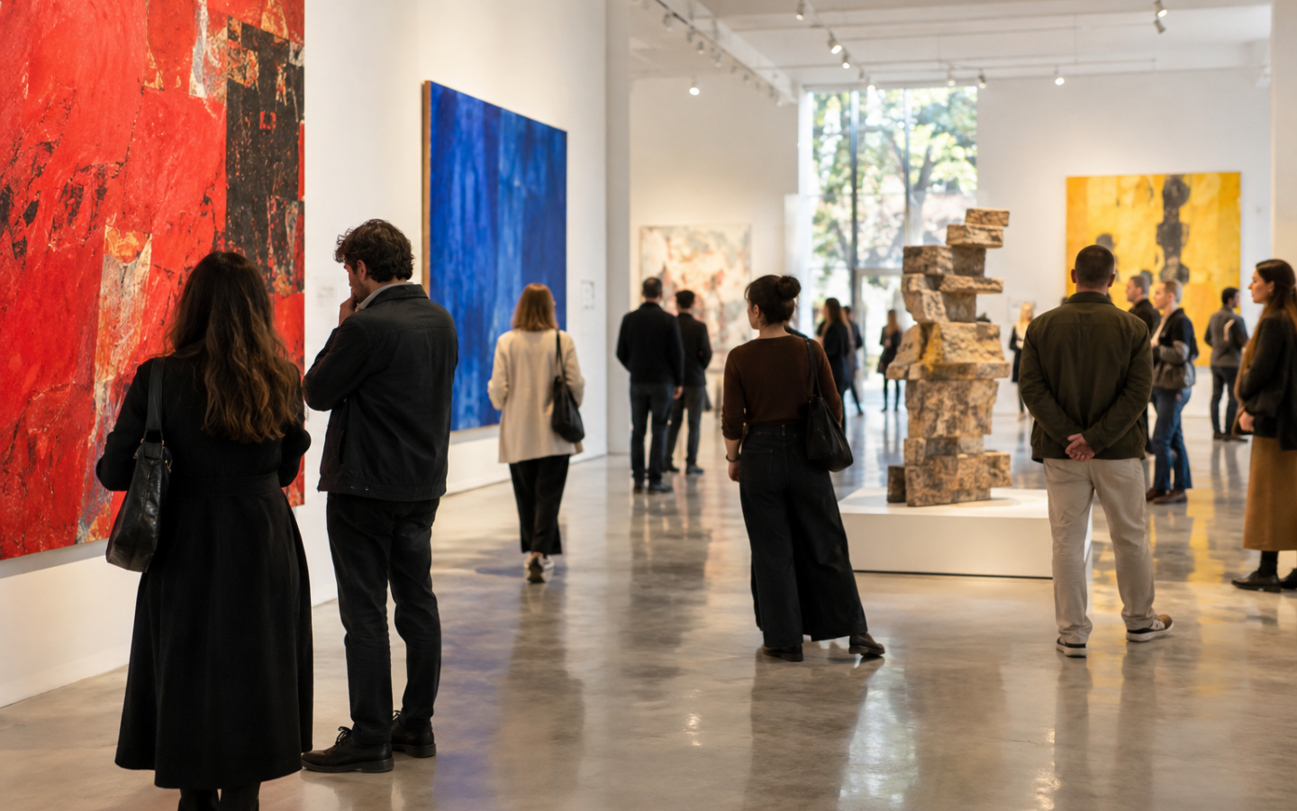Visitantes recorren una galería de arte contemporáneo durante Apertura Madrid