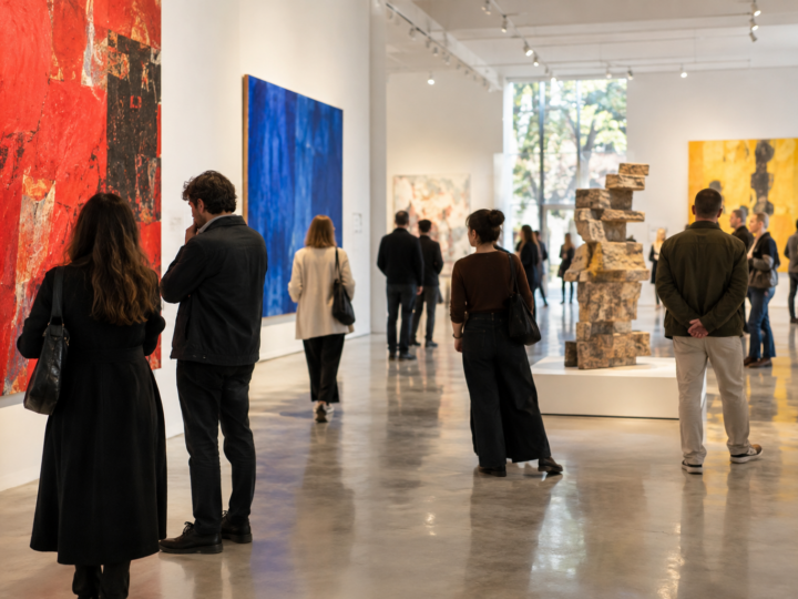 Visitantes recorren una galería de arte contemporáneo durante Apertura Madrid
