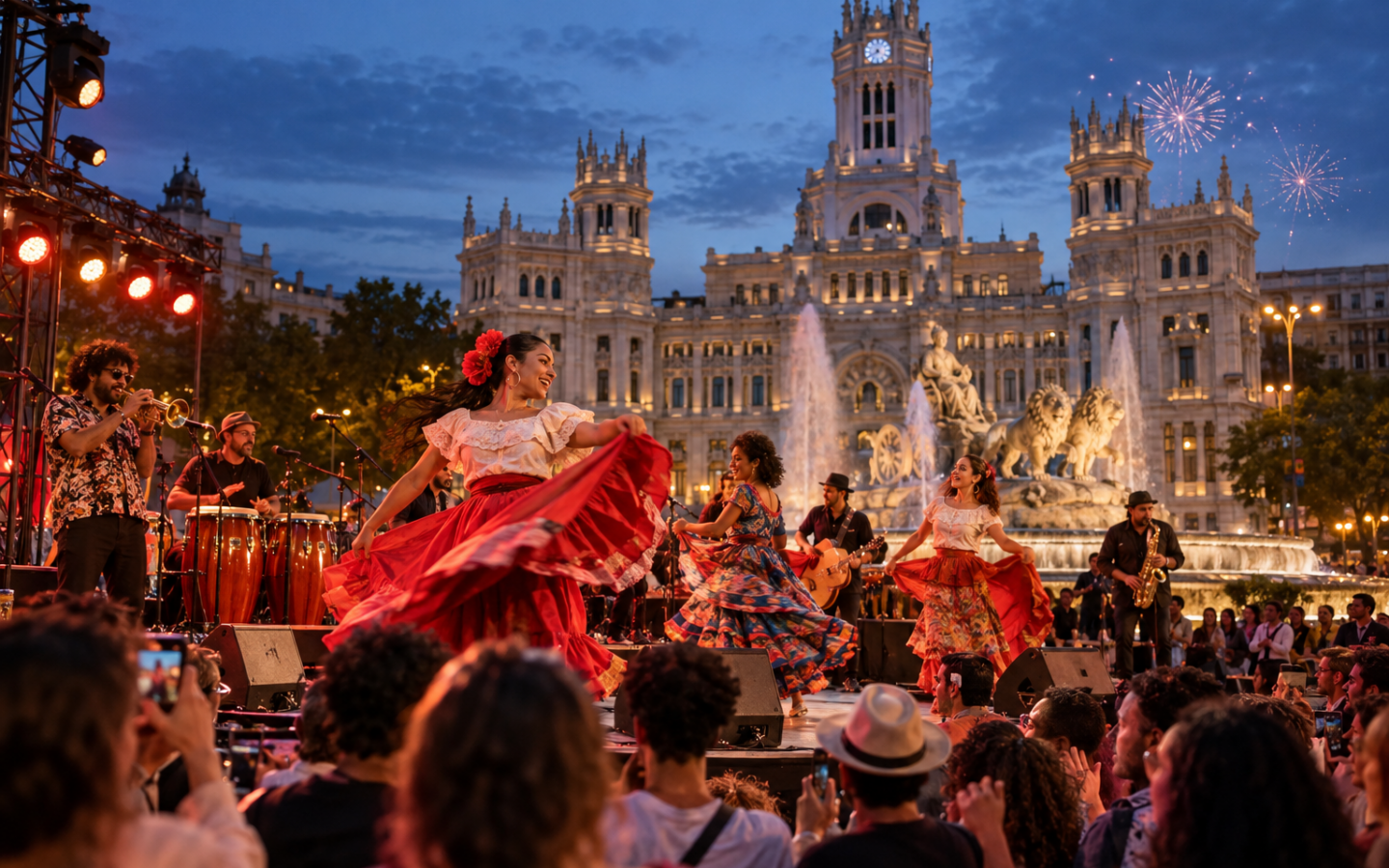 Festival de música y danza al aire libre frente al Palacio de Cibeles en Madrid