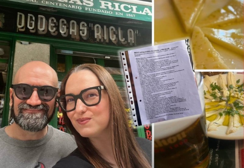 Lista manuscrita de restaurantes y platos de Madrid