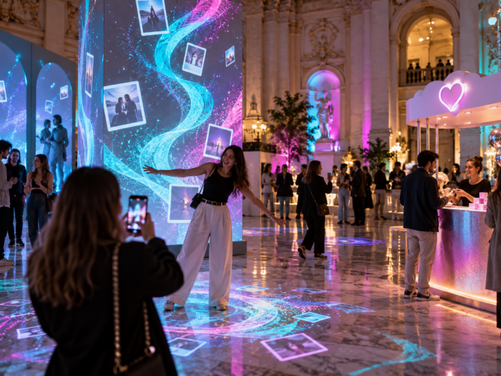 Instalación de arte digital interactiva en un palacio cultural de Madrid