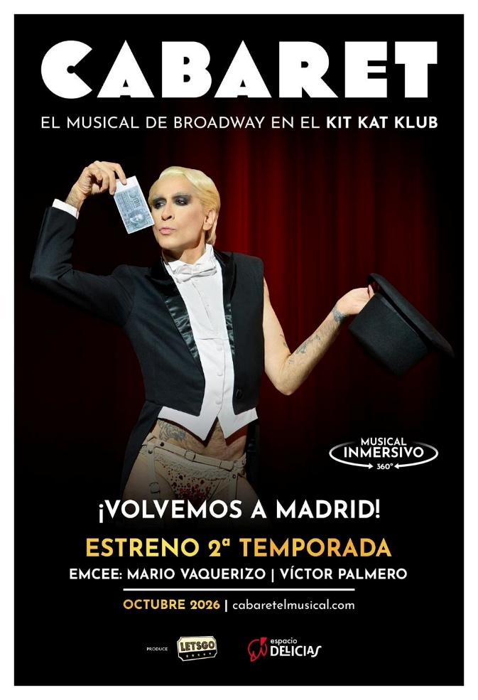 Cartel de la segunda temporada de Cabaret en Madrid con Mario Vaquerizo como Maestro de Ceremonias